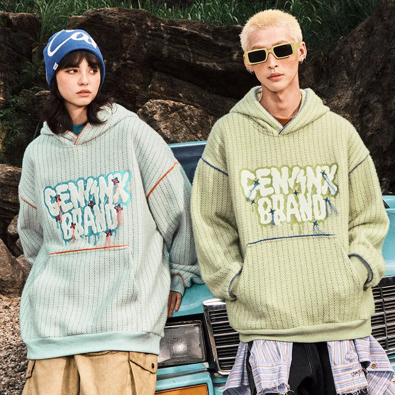 【GENANX2024NEW】Letter Logo embroidered hoodie with rotator cuff drop kangaroo pocket jacquard hoodie