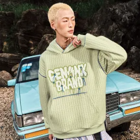 【GENANX2024NEW】Letter Logo embroidered hoodie with rotator cuff drop kangaroo pocket jacquard hoodie