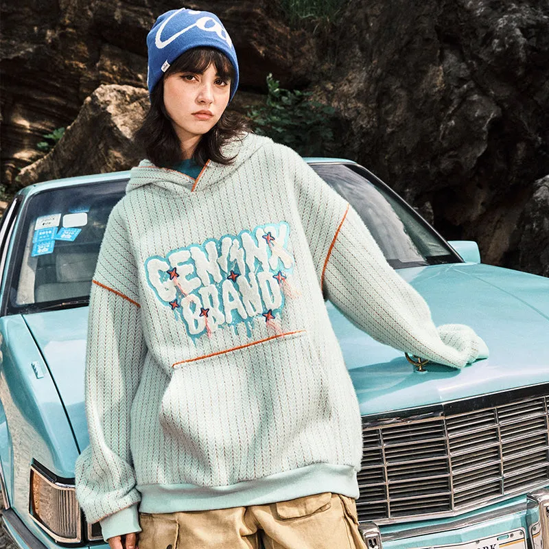 【GENANX2024NEW】Letter Logo embroidered hoodie with rotator cuff drop kangaroo pocket jacquard hoodie