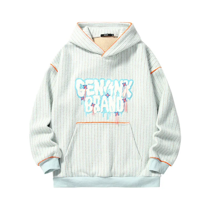 【GENANX2024NEW】Letter Logo embroidered hoodie with rotator cuff drop kangaroo pocket jacquard hoodie