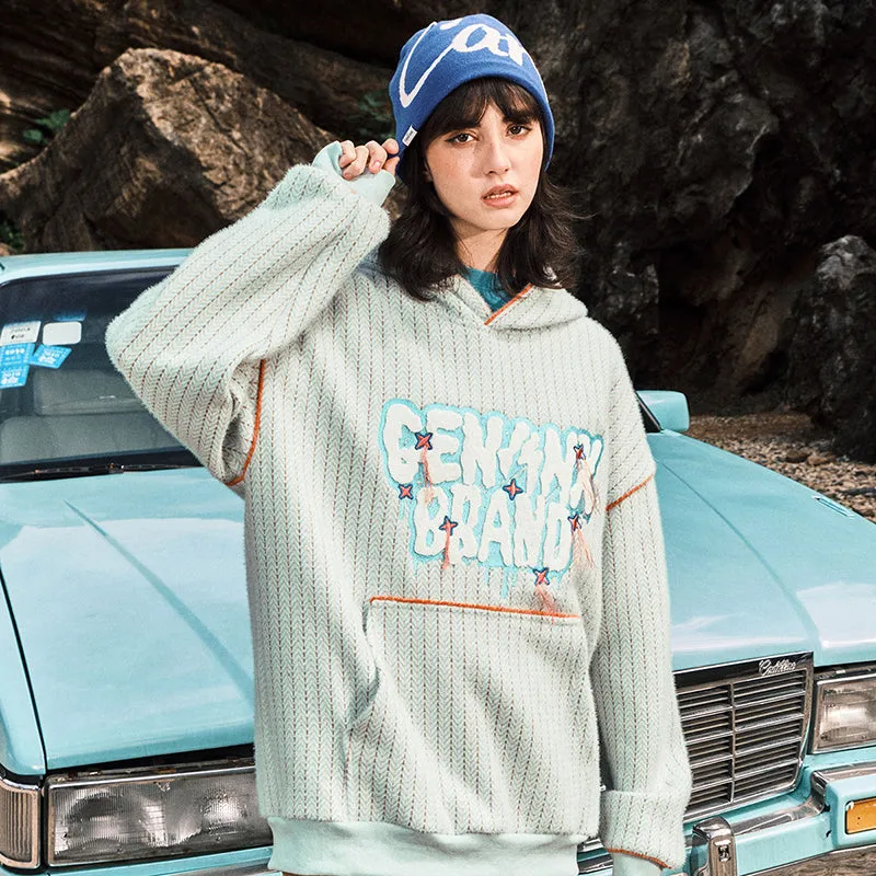 【GENANX2024NEW】Letter Logo embroidered hoodie with rotator cuff drop kangaroo pocket jacquard hoodie