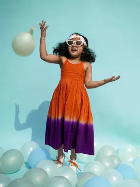 Girls Maxi Dress Tie Dye Ombre -Orange
