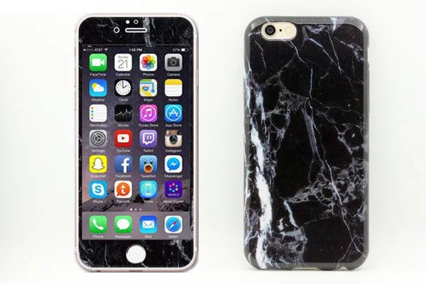 Glass Shield & Phone Case Set - Black Marble