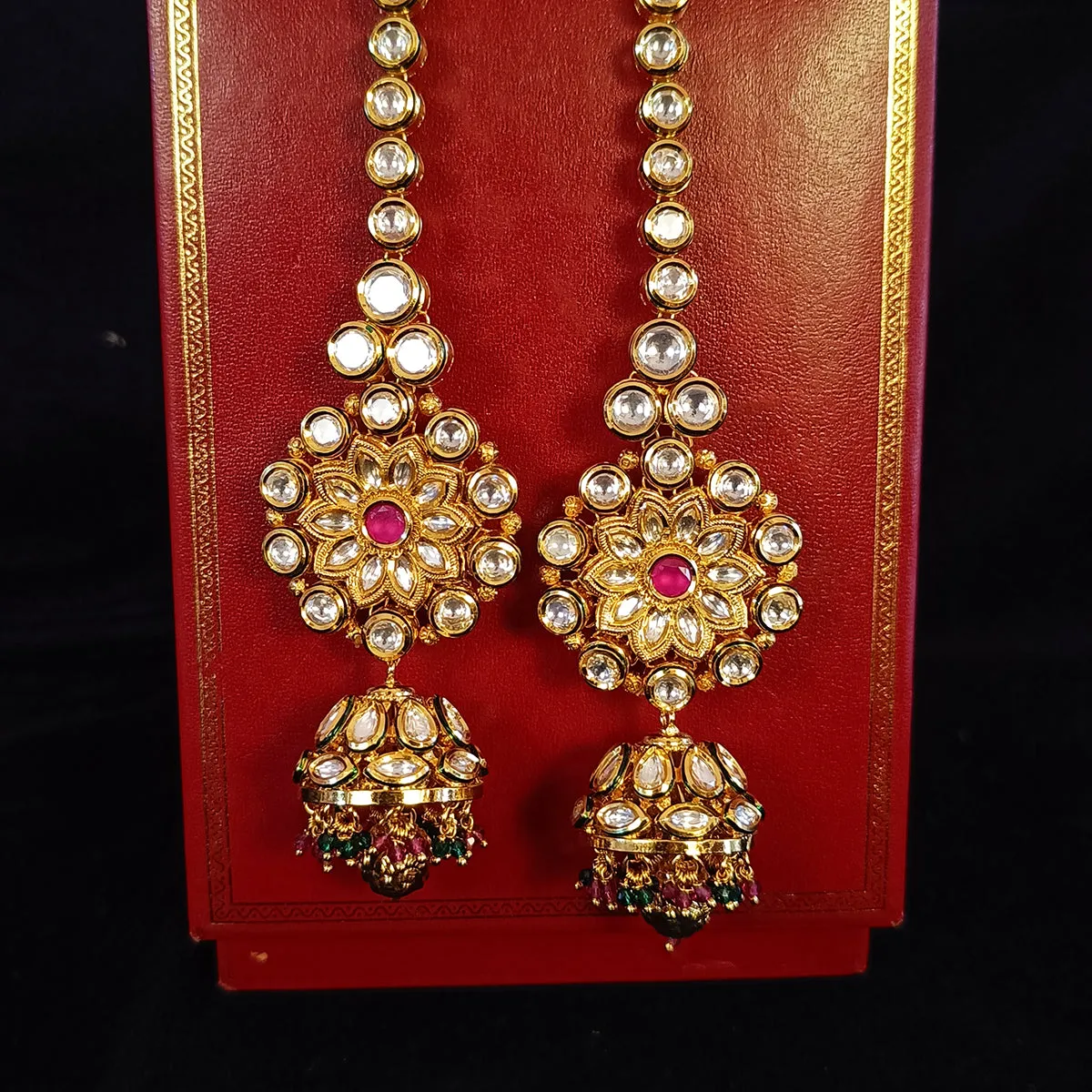 Gold Plated Beautifully Royal Kundan & Ruby Beaded Earrings (E353)