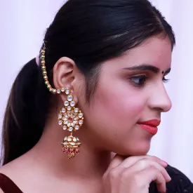 Gold Plated Beautifully Royal Kundan & Ruby Beaded Earrings (E527)