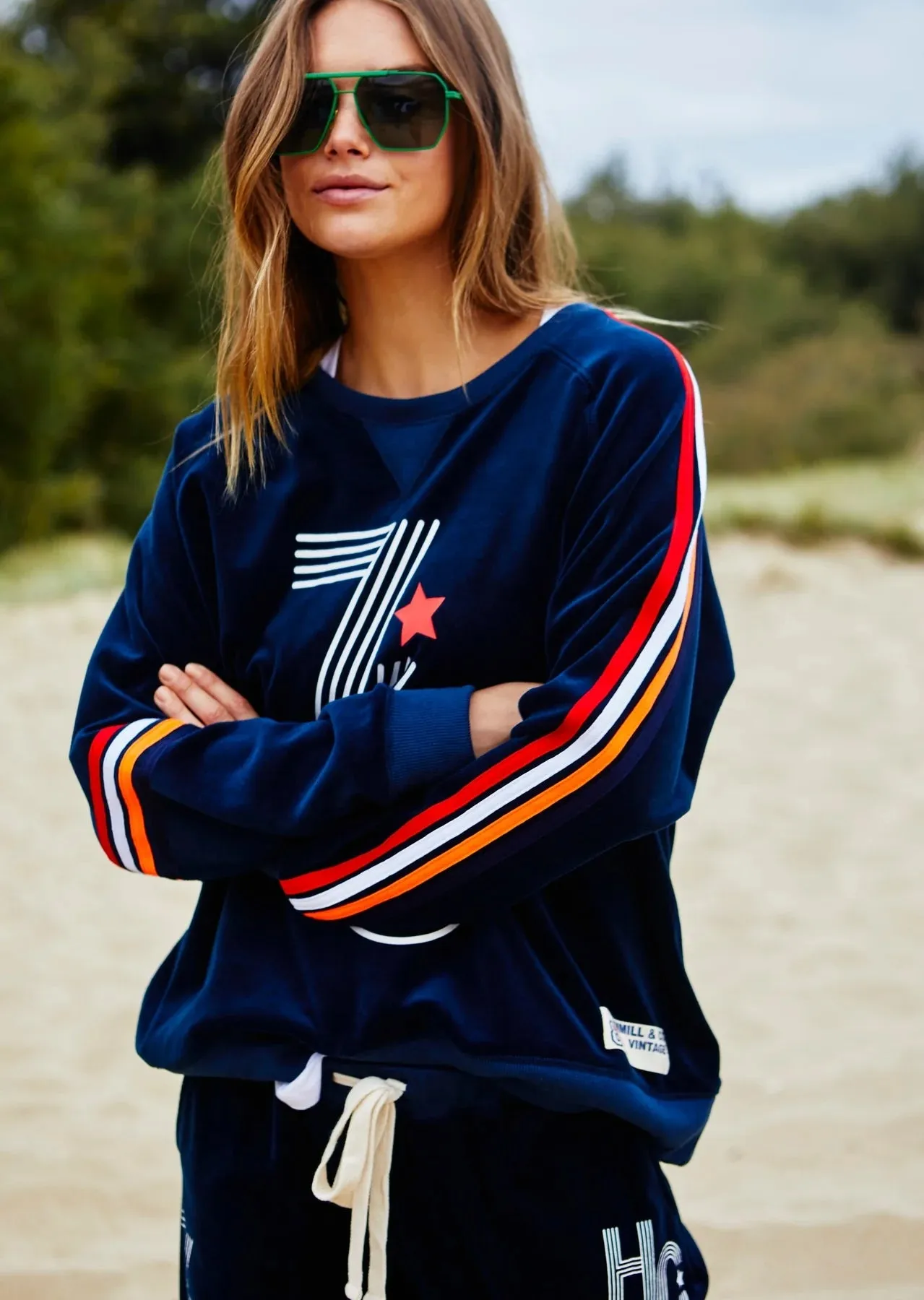 HAMMILL & Co Womens 76 Velour Sweat - Navy