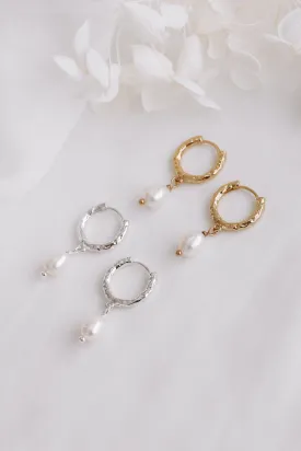 Harper - Gold or Silver Sterling Silver Pearl Hoops