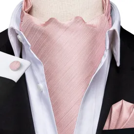 Hi-Tie Pink Neck Tie Solid Men's Ascot Tie Pocket Square Cufflinks Set