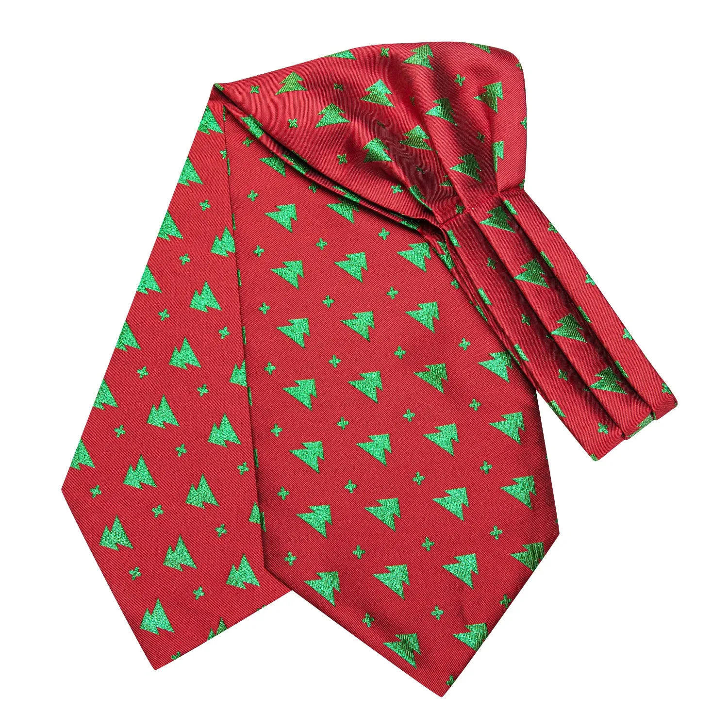 Hi-Tie Red Green Christmas Tree Ascot Tie Pocket Square Cufflinks Set