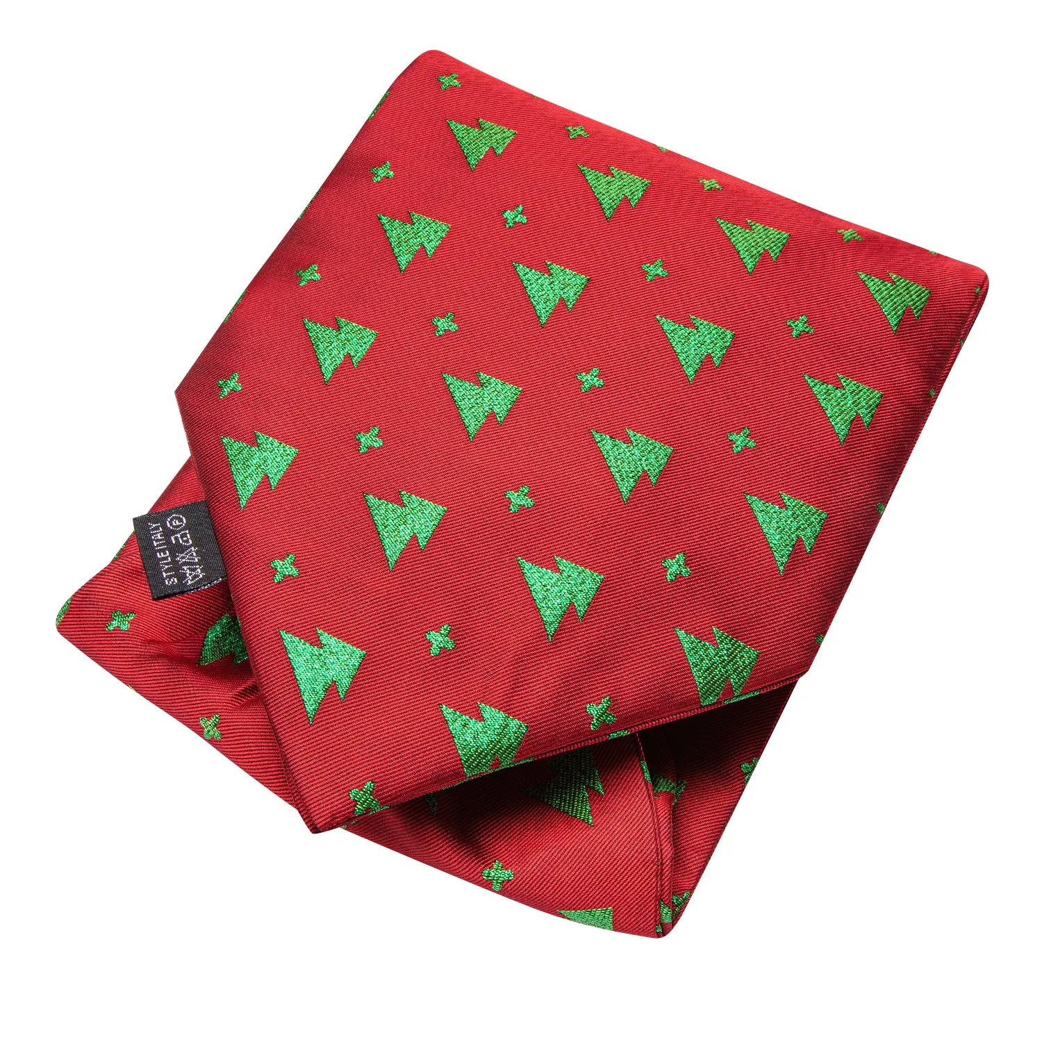 Hi-Tie Red Green Christmas Tree Ascot Tie Pocket Square Cufflinks Set