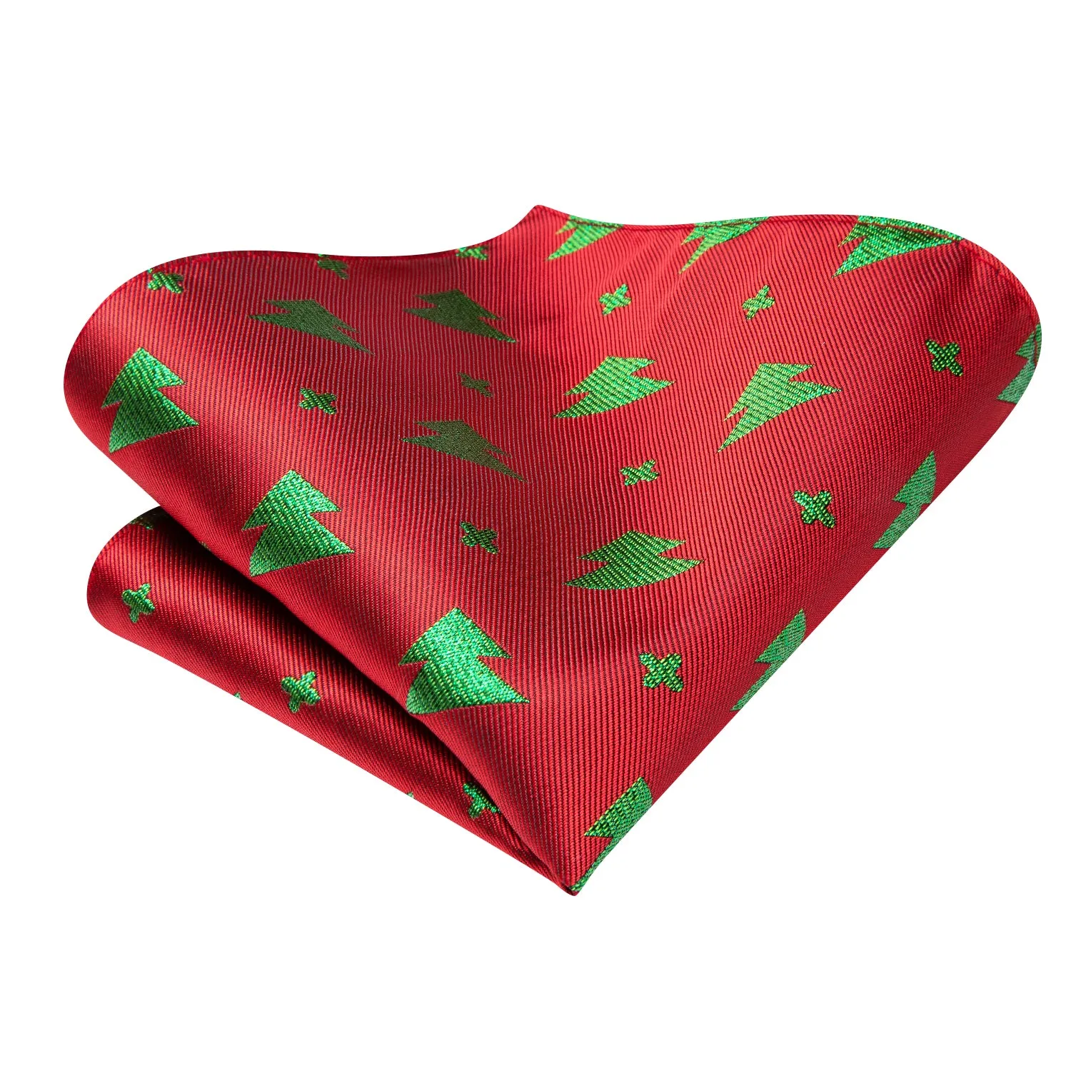 Hi-Tie Red Green Christmas Tree Ascot Tie Pocket Square Cufflinks Set