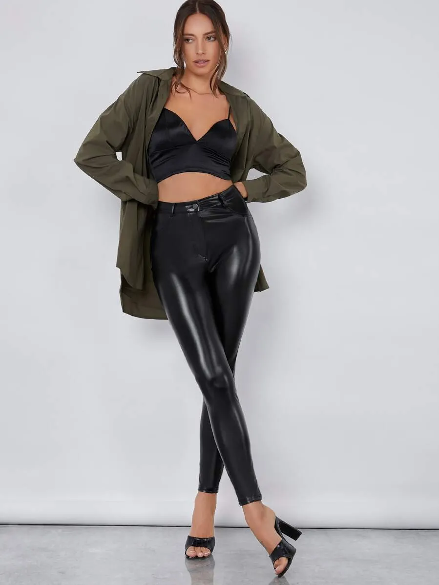 High Waist PU Leather Skinny Pants