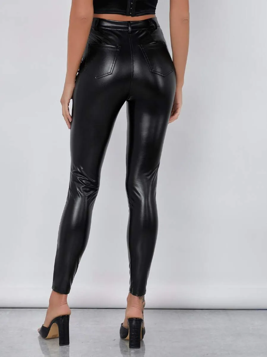 High Waist PU Leather Skinny Pants