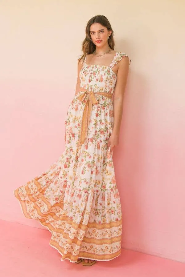 Ivory Peach Floral Maxi Dress S-3XL