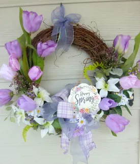 Lavender Easter wreath, Spring wreaths, tulip wreath