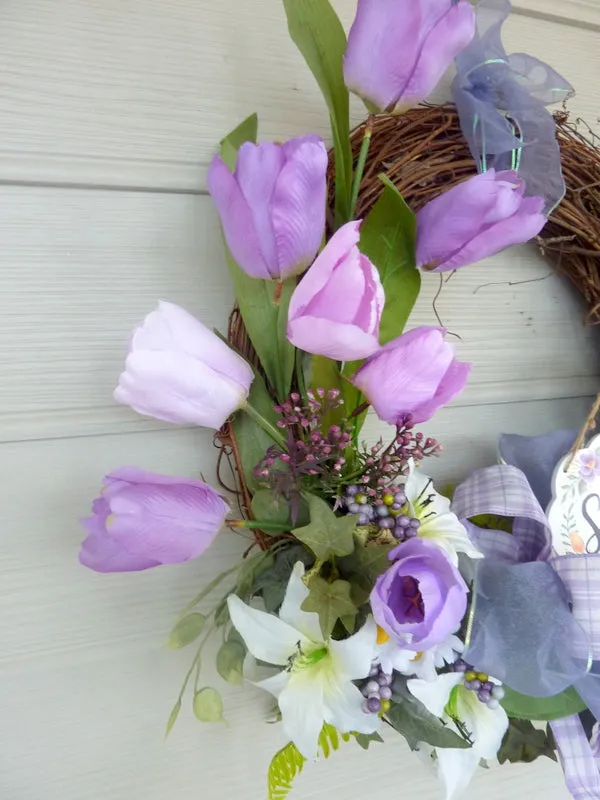 Lavender Easter wreath, Spring wreaths, tulip wreath