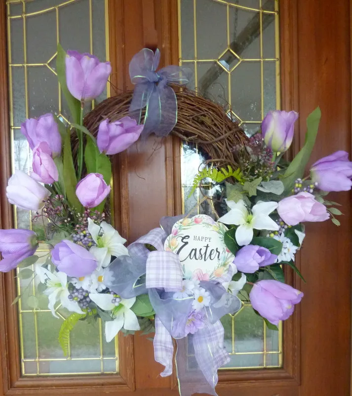 Lavender Easter wreath, Spring wreaths, tulip wreath