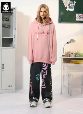 Letter Print Stretch Rope Jogger Casual Pants