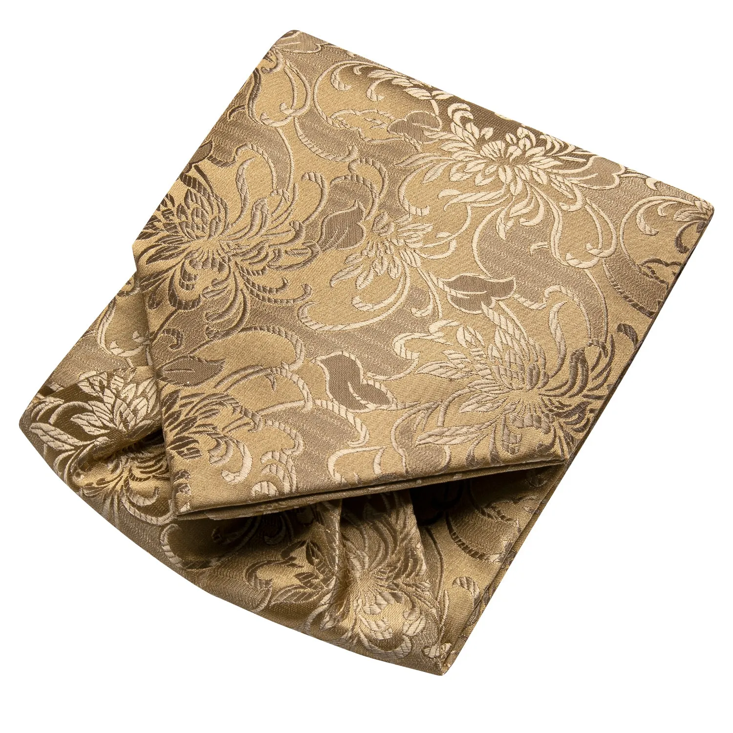 Light Gold Floral Ascot Pocket Square Cufflinks Set