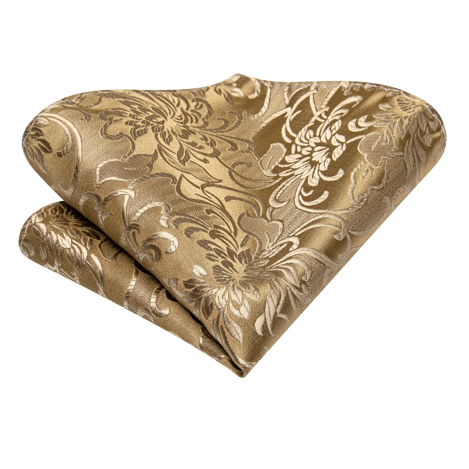 Light Gold Floral Ascot Pocket Square Cufflinks Set