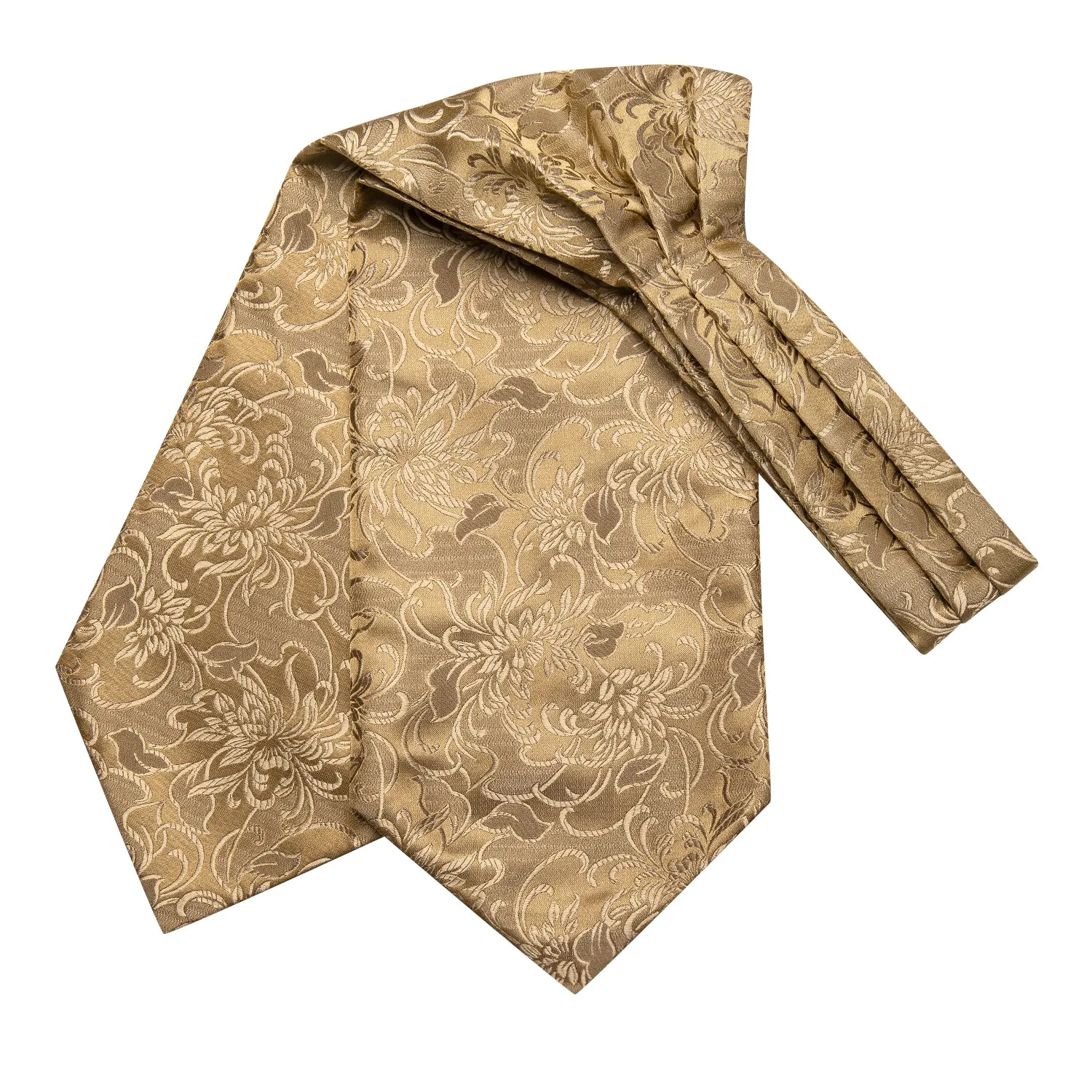 Light Gold Floral Ascot Pocket Square Cufflinks Set