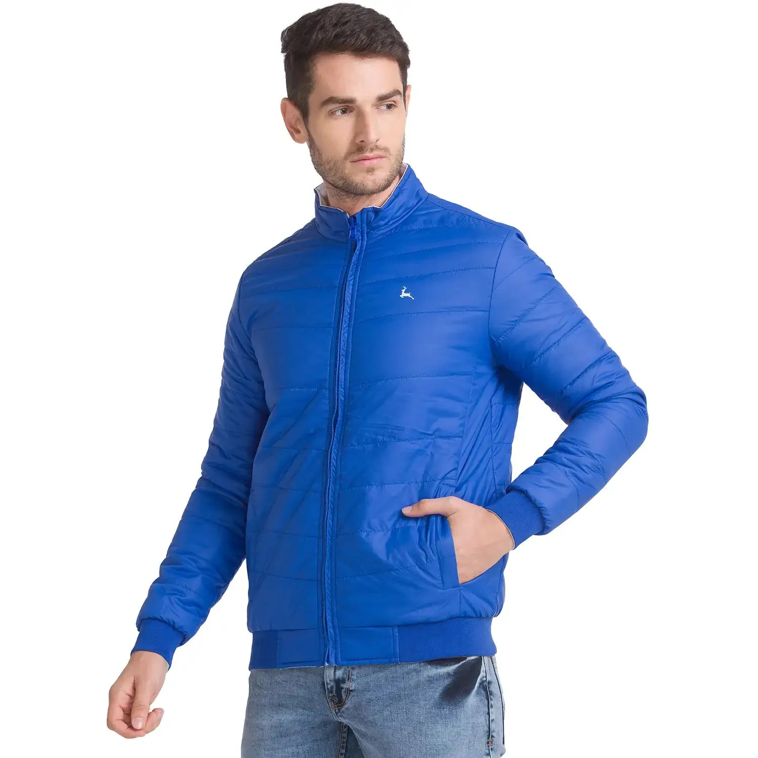 Men Blue Solid Polyester Full Sleeve Outer Wear