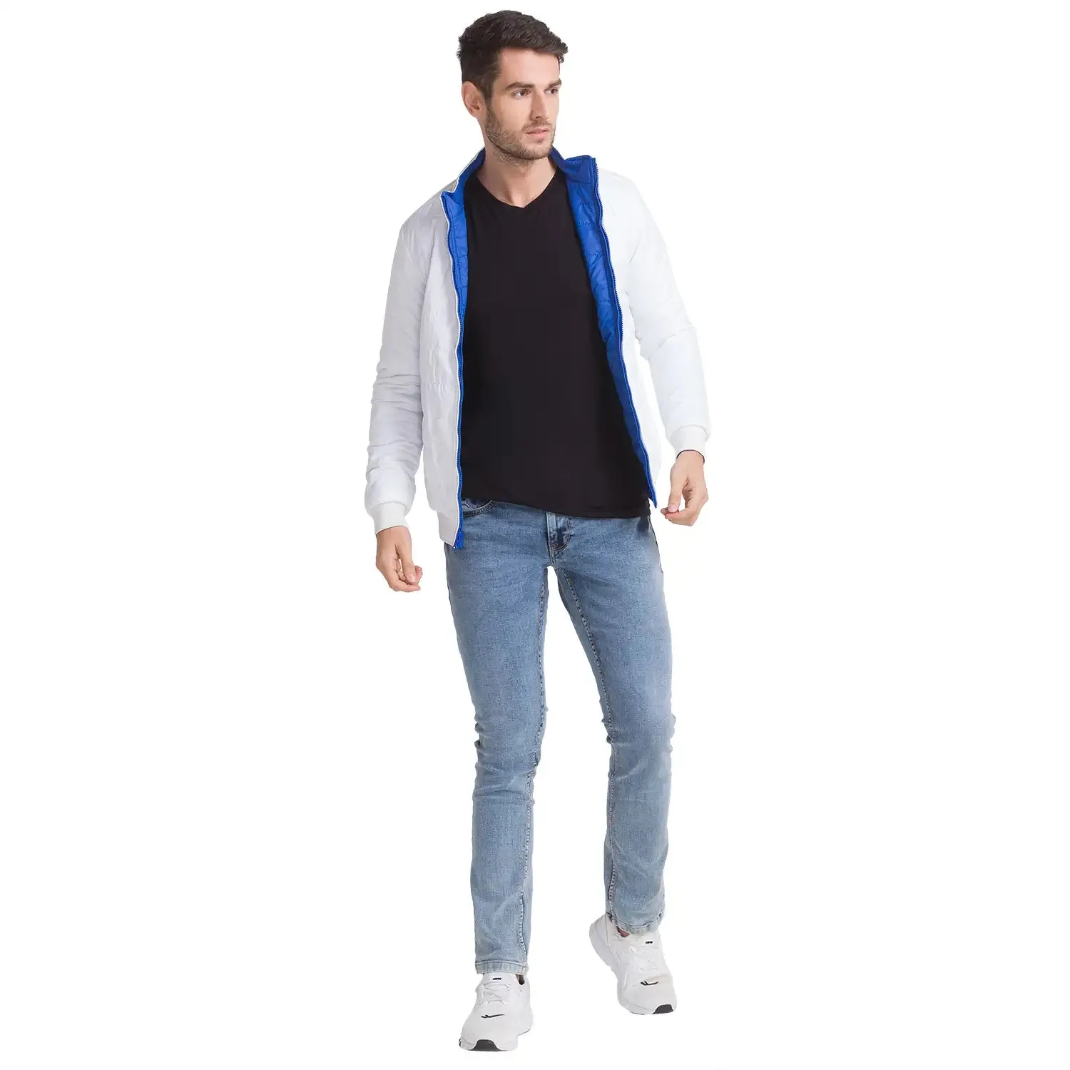 Men Blue Solid Polyester Full Sleeve Outer Wear