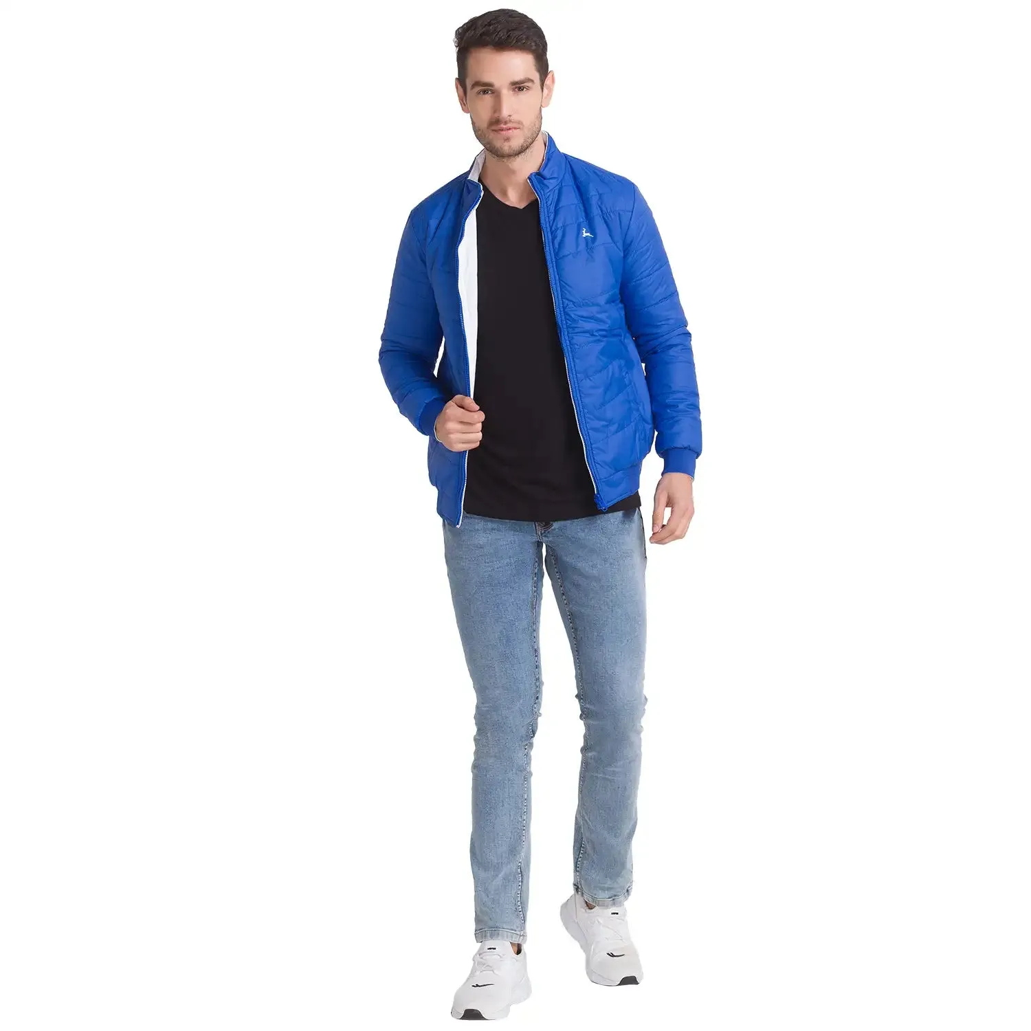Men Blue Solid Polyester Full Sleeve Outer Wear