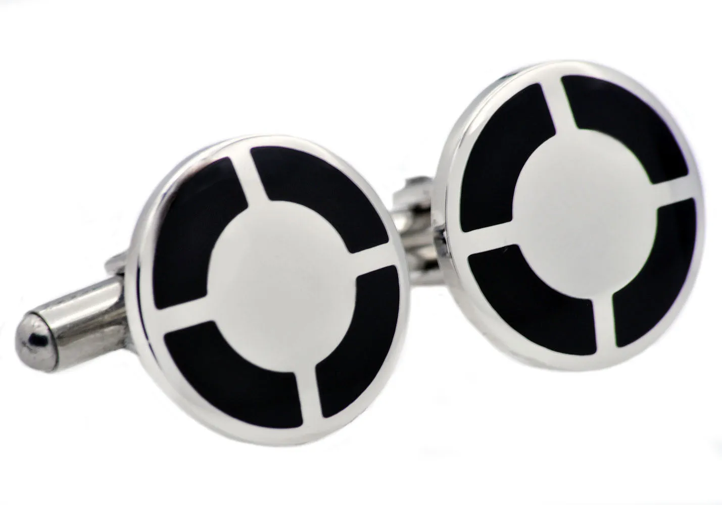 Mens Black Plated Stainless Steel Cuff Links