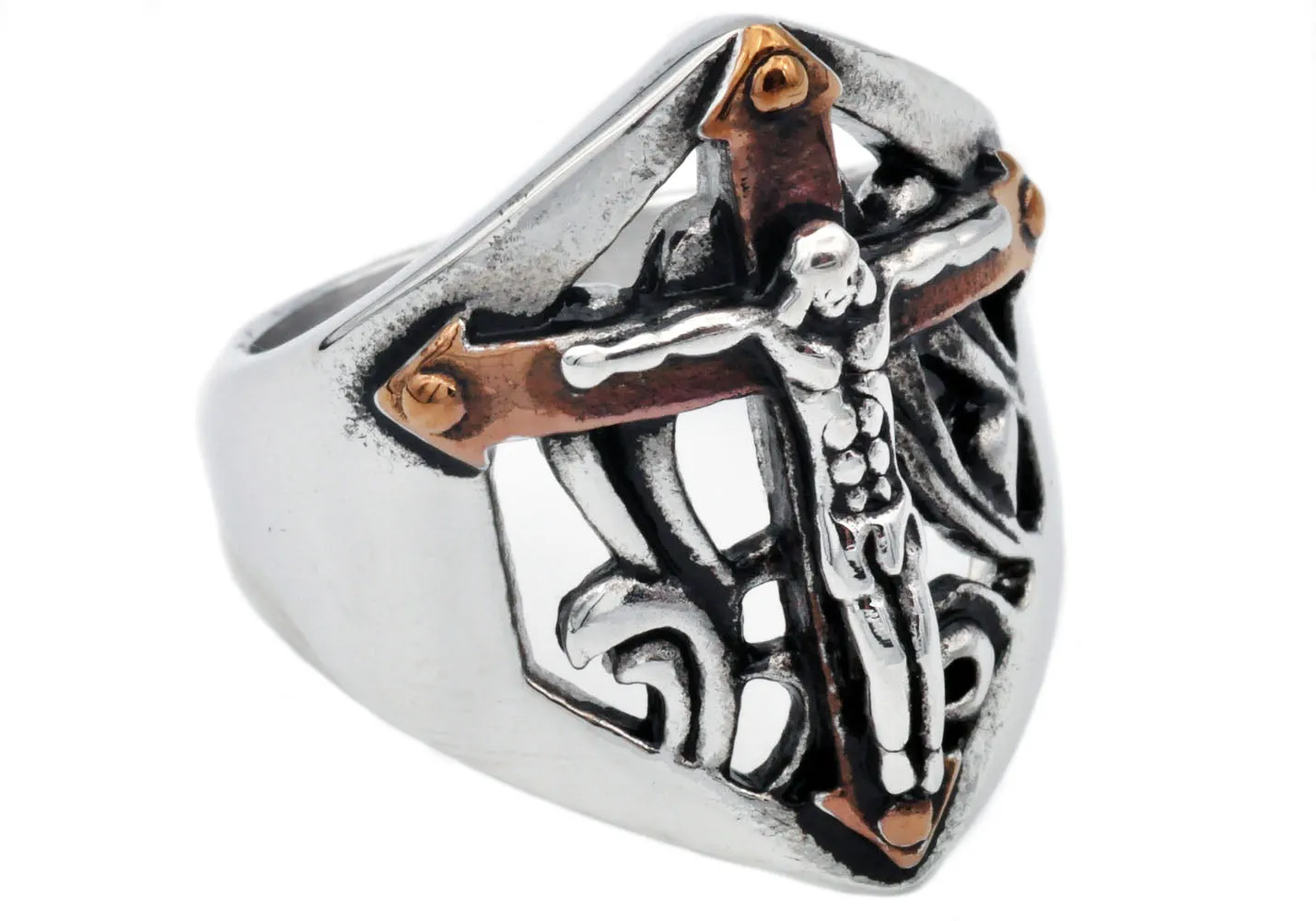 Mens Chocolate Stainless Steel Cross Ring