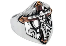Mens Chocolate Stainless Steel Cross Ring
