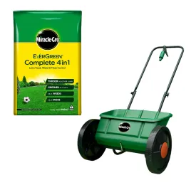 Miracle-Gro Complete 4 in 1 Lawn Food 500 m2 17.5 kg and Drop Spreader Bundle