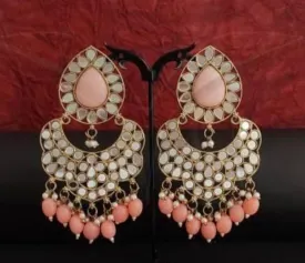 Mirror Earrings With Light Orange Beads
