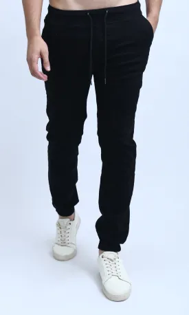 O201039 - Elastic Waist Cargo Pants with Drawstring - Black
