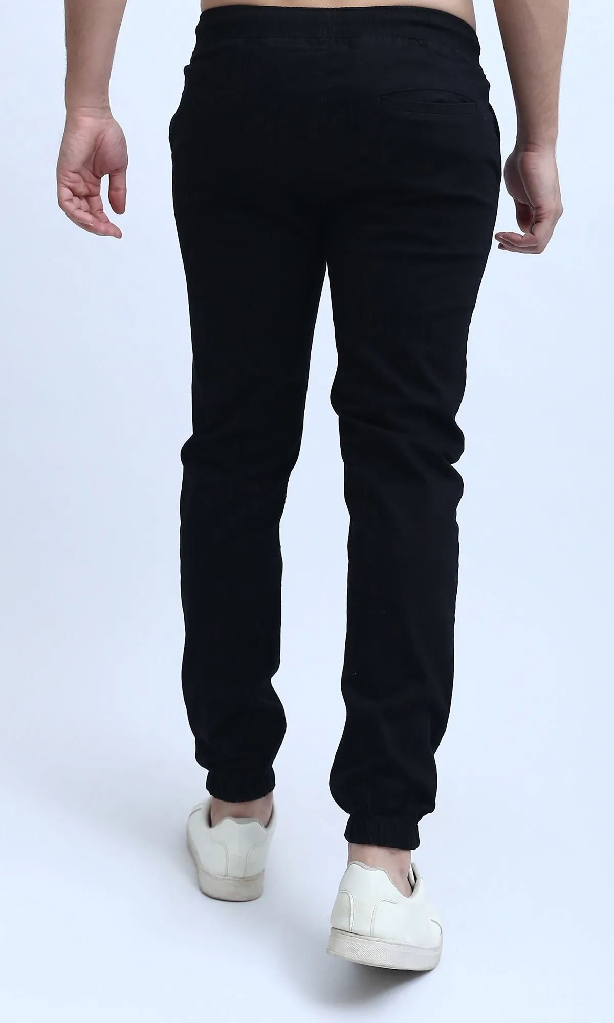 O201039 - Elastic Waist Cargo Pants with Drawstring - Black