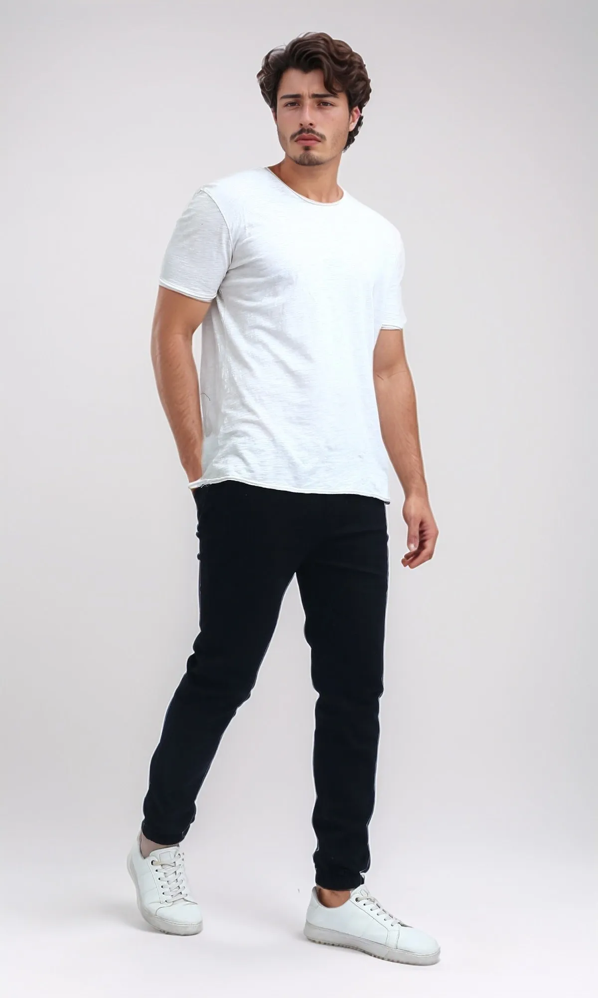 O201039 - Elastic Waist Cargo Pants with Drawstring - Black