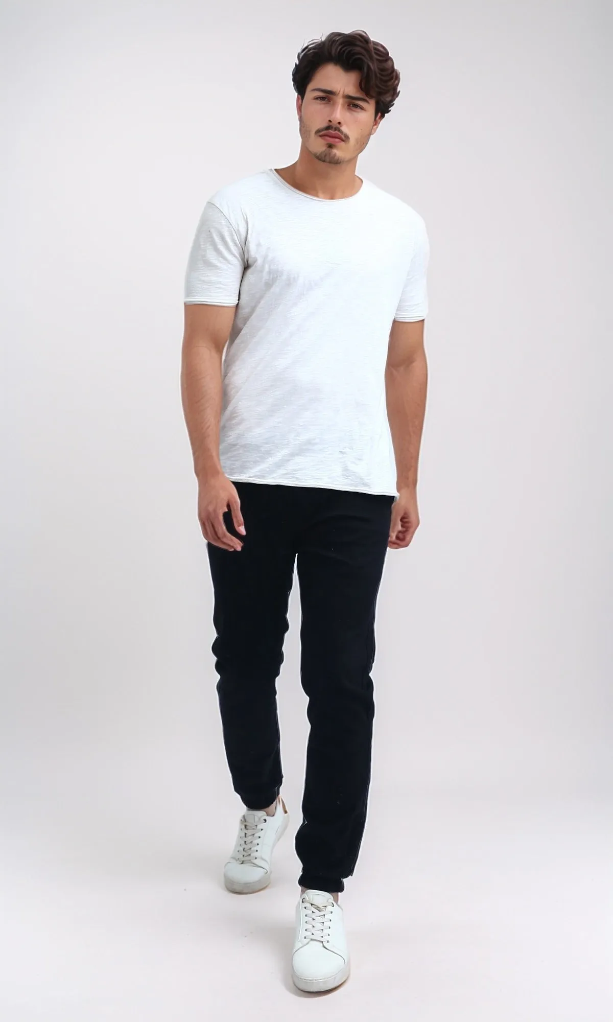 O201039 - Elastic Waist Cargo Pants with Drawstring - Black