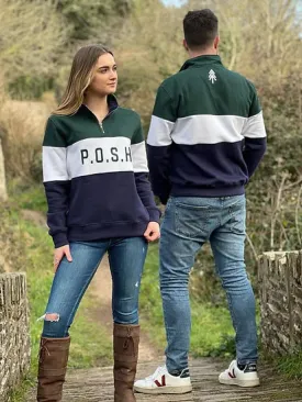 P.O.S.H Country Yorkshire Quarter Zip Green, White & Navy