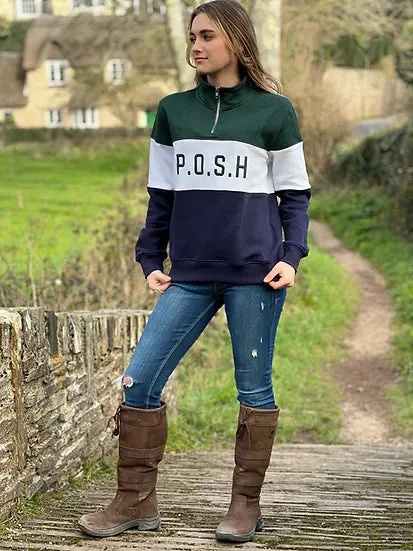 P.O.S.H Country Yorkshire Quarter Zip Green, White & Navy