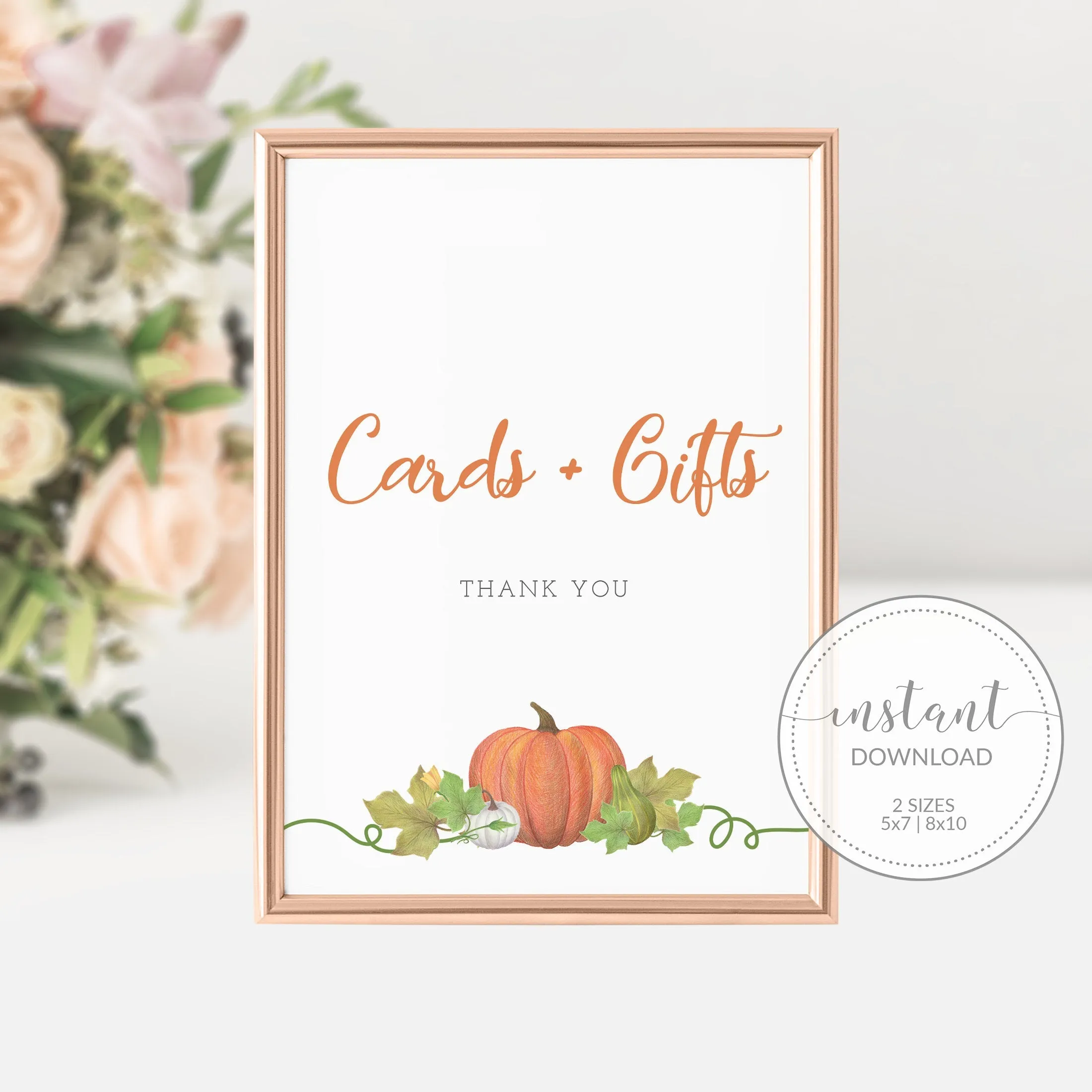 Pumpkin Cards and Gifts Sign, Printable Little Pumpkin Baby Shower Sign, INSTANT DOWNLOAD - HP100