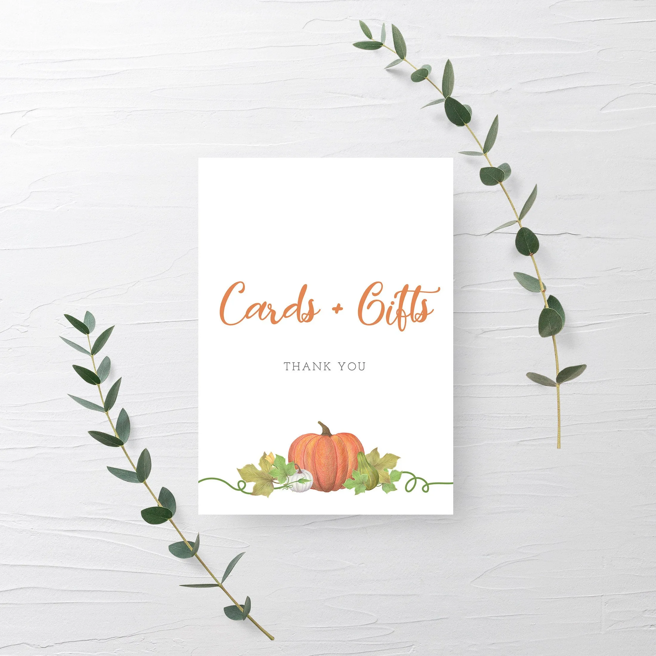 Pumpkin Cards and Gifts Sign, Printable Little Pumpkin Baby Shower Sign, INSTANT DOWNLOAD - HP100