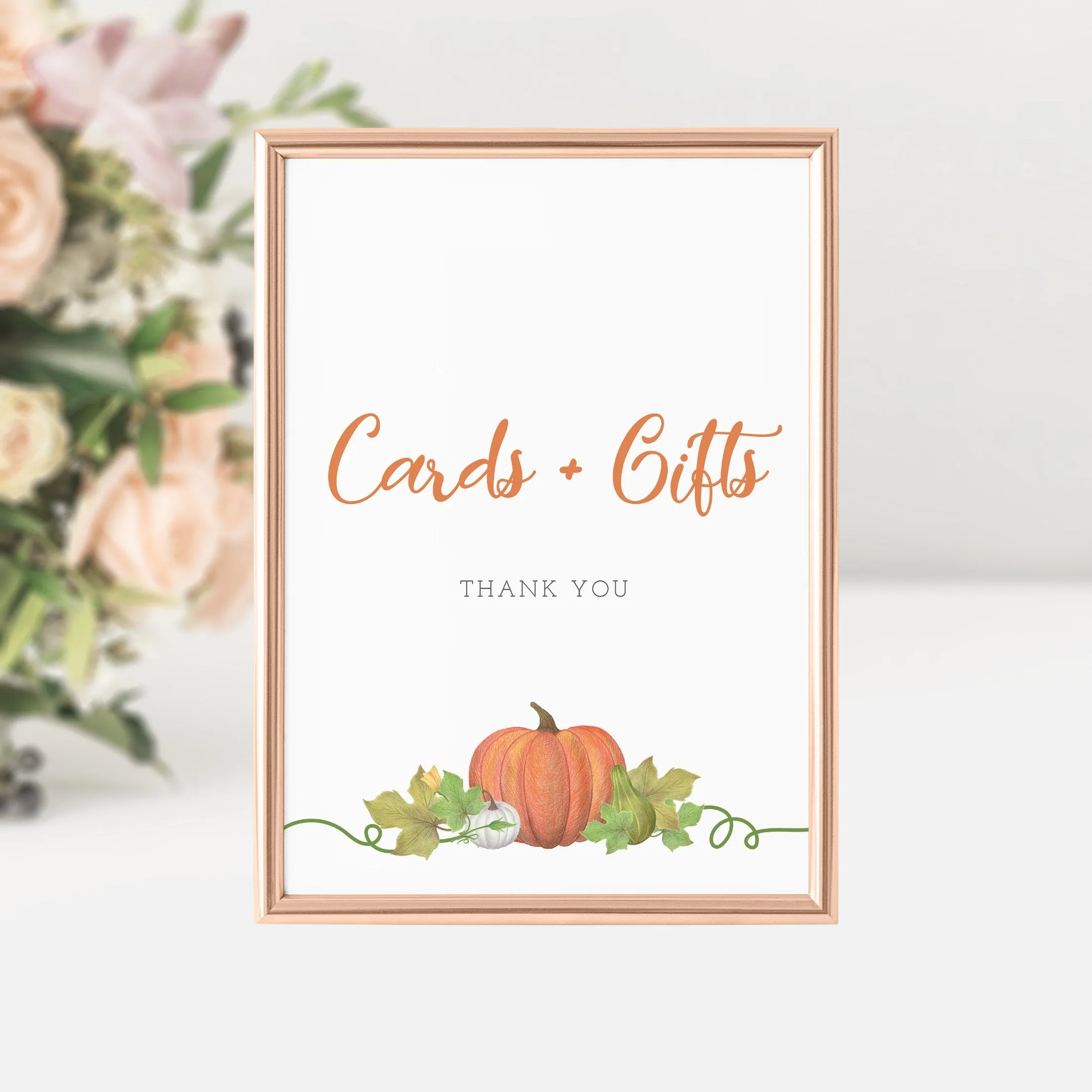 Pumpkin Cards and Gifts Sign, Printable Little Pumpkin Baby Shower Sign, INSTANT DOWNLOAD - HP100