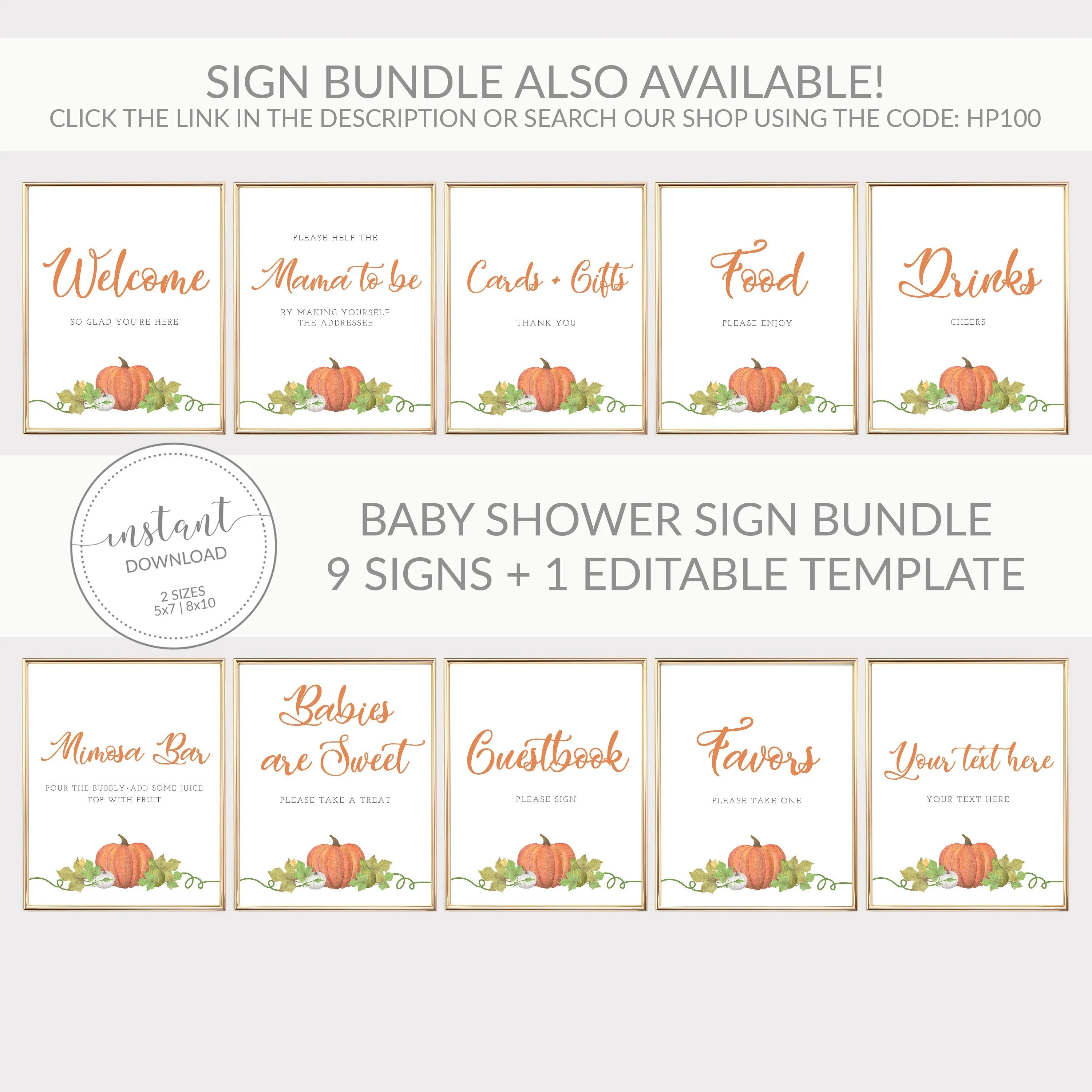 Pumpkin Cards and Gifts Sign, Printable Little Pumpkin Baby Shower Sign, INSTANT DOWNLOAD - HP100