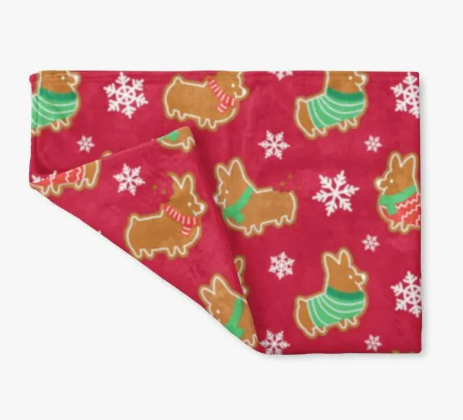"Gingerbread Corgis" Red Fleece Blanket | Holiday Collection