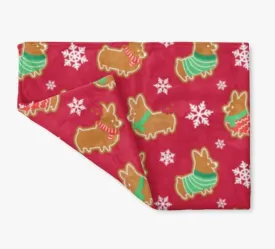 "Gingerbread Corgis" Red Fleece Blanket | Holiday Collection