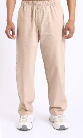 R208148-Elastic Waist Slip On Casual Pants - Beige