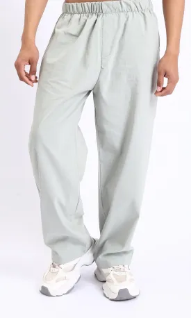 R208149-Elastic Waist Slip On Casual Pants - Mint Green