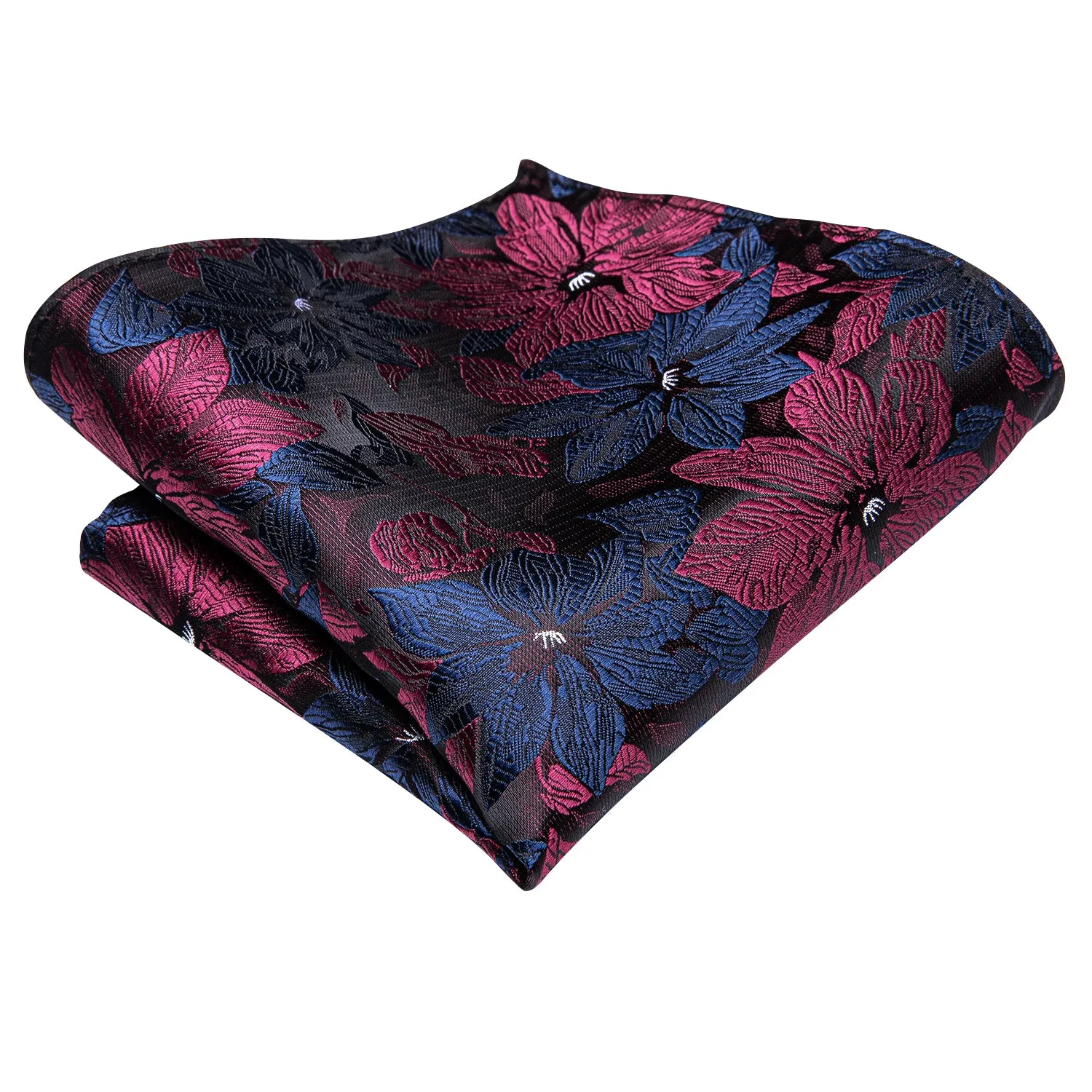 Red Blue Floral Ascot Pocket Square Cufflinks Set