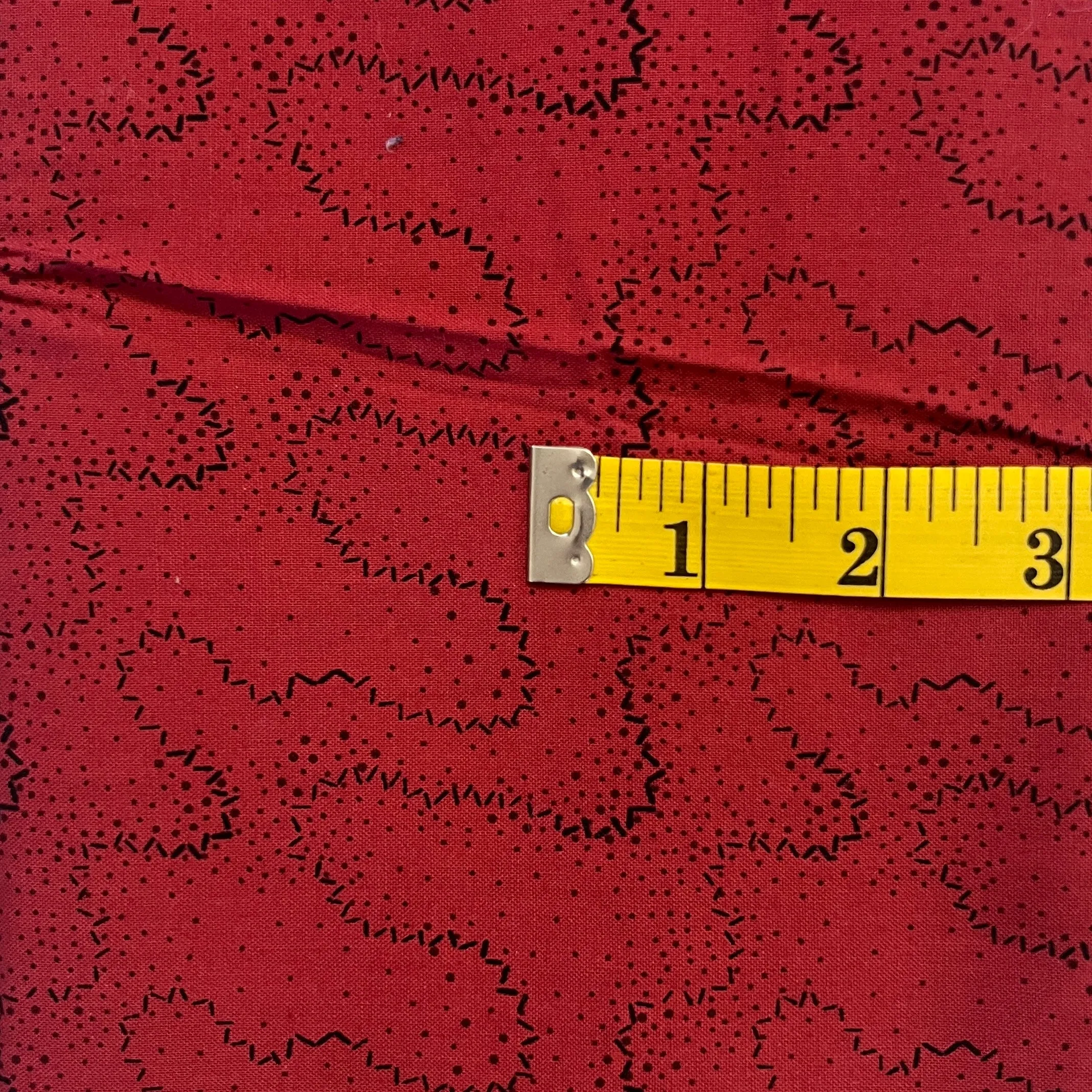Red With Black Squiggles Cotton: 1.75 yds