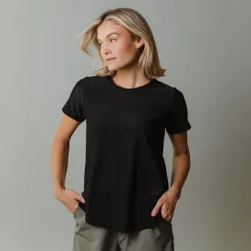 Ribbed Basic Crew Neck Tee, Black